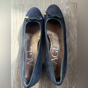 AGL Women's Dark Blue Suede Low Block Heels